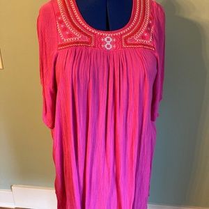 Hot pink tunic dress - embroidered crinkle gauze!